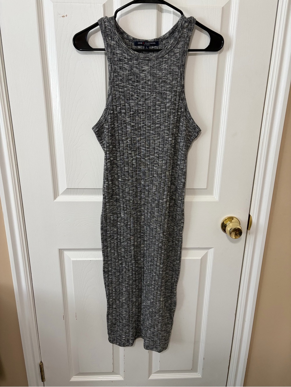 Sleeveless Ribbed Midi Dress - Gray